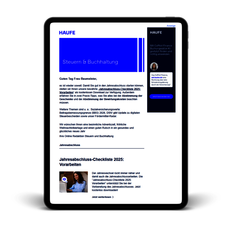 Landing Page Newsletter Steuern und Buchhaltung